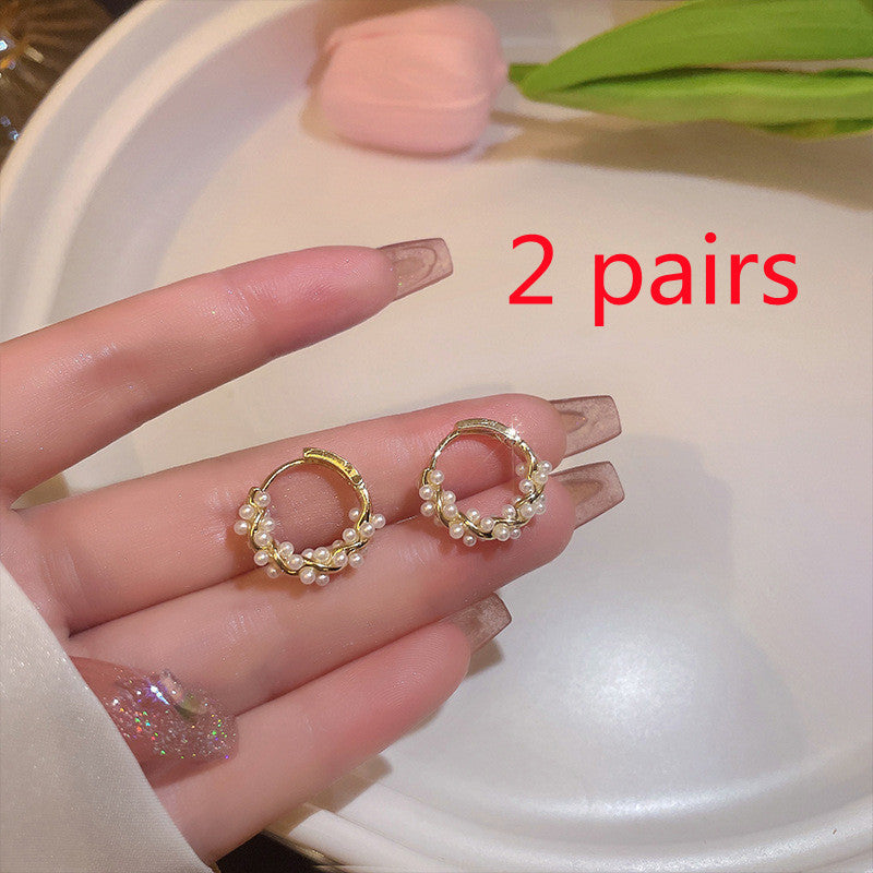 Boucles d'Oreilles Perle Clip Femme – Style Coréen Cercle Élégant Or Argent
