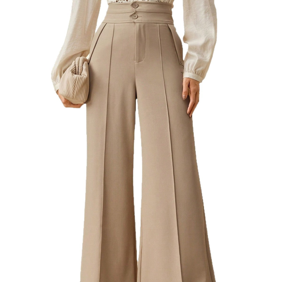 Pantalon large pour femme Polyester Kaki – Taille Haute Style Coréen Workwear