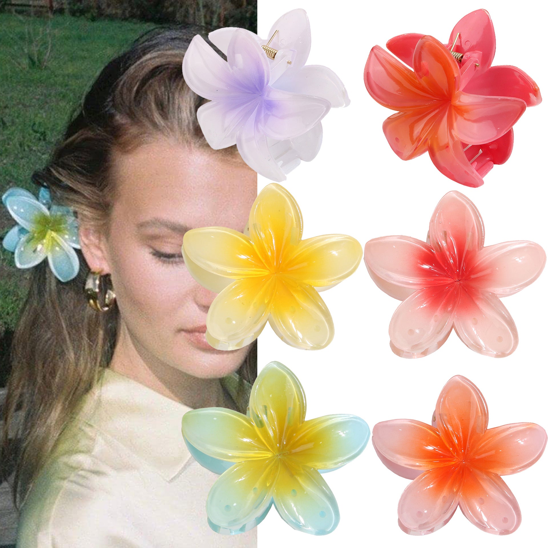 Pince À Cheveux Fleur Pluméria Style Coréen – Griffe Tendance 6 Coloris Femme