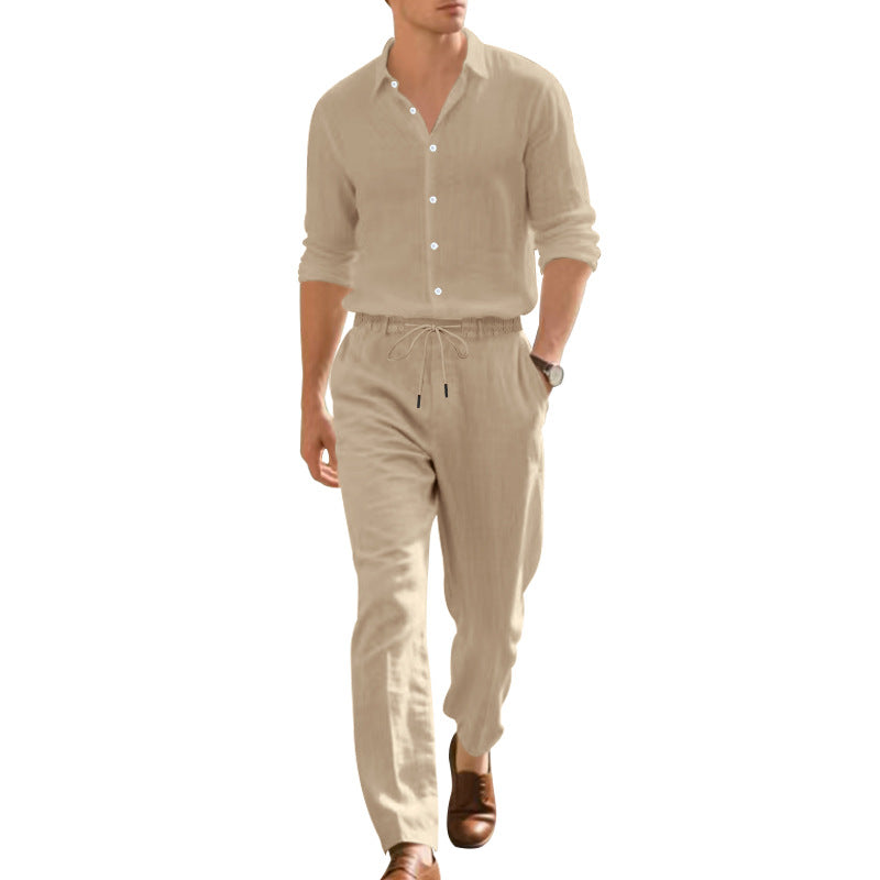 Men's Two-Piece Linen Set – Long-Sleeved Shirt and Trousers