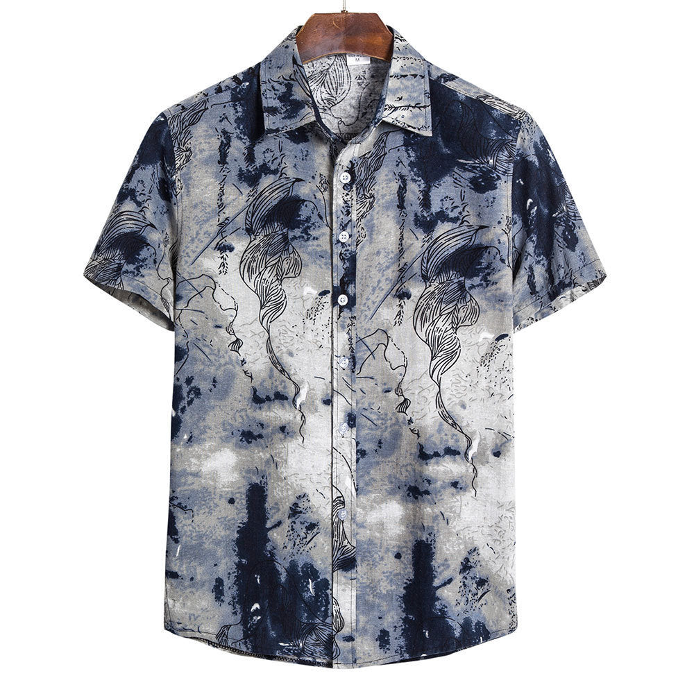 Chemise Lin Homme – Col Mao Manches Courtes Coupe Loose